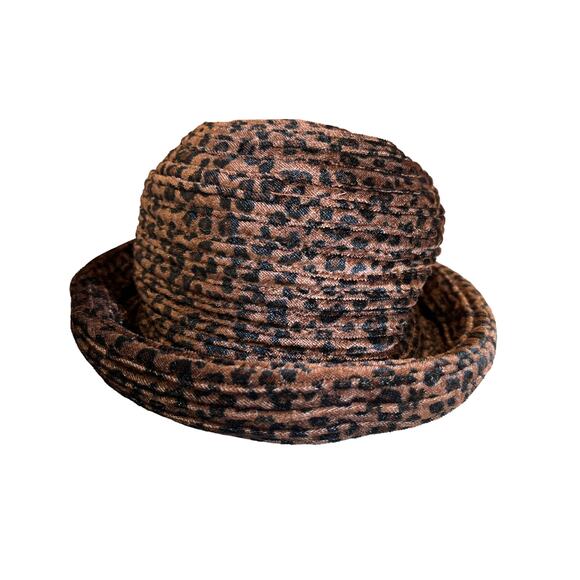 Y2K Velvet Leopard print short rolled brim hat - Picture 3 of 5